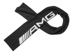 AMG knitted scarf. Black. 100% cotton. Two-ply finish. Knitted white AMG logo.