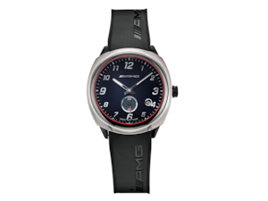 Watch, unisex, AMG, Essentials. Black/anthracite/red. Stainless steel/titanium/rubber. Ceramic bezel. Sporty dial with 3D look. Indices with Super-LumiNova® luminous material. Sapphire crystal. Rubber strap with inlaid AMG logo. Water-resistant to 5 ATM. Diameter 40&nbsp;mm. Ronda 6004 quartz movement with satellite seconds subdial. Swiss made.