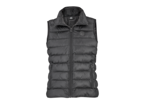 Steppweste Damen. Schwarz. Obermaterial 100 % Polyamid (recycelt), Wattierung und Futterstoff 100 % Polyester (recycelt). Frontreißverschluss mit 3D-Stern Zipperpuller. Abgerundetes Rückenteil. Eingrifftaschen mit Reißverschluss. Innentasche. Modern Fit. Größen XS-XXXL.