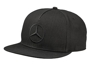 Flat Brim Cap. Black. 100% cotton (organic). Embroidered Mercedes star. Adjustable fit.