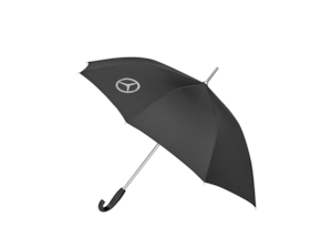 Umbrella. Black. Aluminium/polyester. Plastic round hook handle in iconic design. Set of 8. Automatic opening. Windproof design. Special water and dirt-repellent coating. 4C heat print logo print. When open, approx. 105 cm in diameter; length when closed, approx. 86 cm.