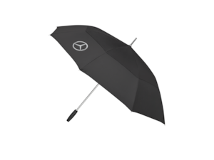 Guest umbrella. Black. Aluminium/polyester. Water-repellent and dirt-repellent. Automatic opening. Windproof design. Set of 8. Nickel tips. With matching cover. When open approx. 130 cm in diameter, length when closed approx. 100 cm.