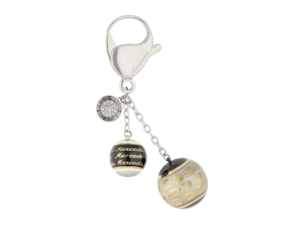 Classic key ring. Silver/gold/black/white. Stainless steel/epoxy resin. Snap hook. Various charms. Length approx. 11 cm.