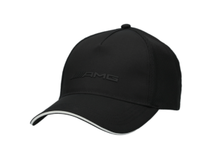 AMG cap. Black. Outer material 100% polyester, lining 100% cotton. Sandwich in contrasting white. Side sections with perforation. Tonal black inner straps with "AMG" print in white. Rubberised black 3D "AMG" logo. Adjustable fit.