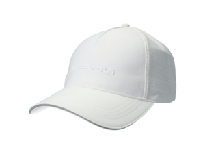 AMG cap. White. Outer material 100% polyester, lining 100% cotton. Sandwich in contrasting silver. Side sections with perforation. White inner straps with AMG logo. Rubberised white 3D "AMG" logo. Adjustable fit.