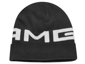 AMG knitted hat. Black. 100% cotton. Fold. Knitted white AMG logo.