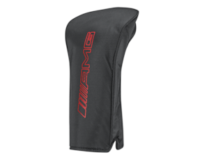 AMG golf club headcover. Black. 100% polyamide. Drawstring on back. Water-repellent and dirt-repellent. Red AMG logo print. Dimensions approx. 15.5 x 14 x 27 cm.