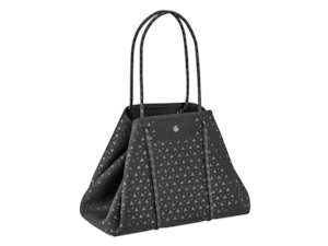 Shopping bag. Black. 100% polyester. Adjustable main compartment. Detachable cosmetics bag with zip inside. Tonal Mercedes-Benz pattern print. Dimensions approx. 60 (38) x 24 x 29 cm.