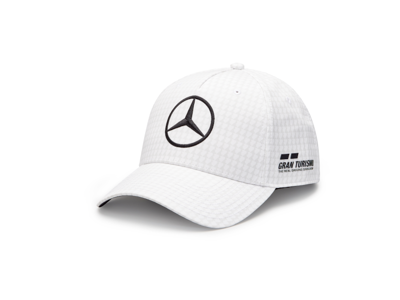 Cap, Lewis Hamilton, Mercedes-AMG F1.100% polyester. 5-panel baseball cap for the 10th anniversary as a Mercedes F1 driver (2013-2023) with Mercedes star, Mercedes-AMG F1 team logo, Lewis Hamilton wings and various other logos.Houndstooth pattern created from Hamilton's number 44.Adjustable fit. Purple B6 799 7199. Pink B6 799 7798. Yellow B6 799 7799. Black B6 799 8016.White B6 799 8017.