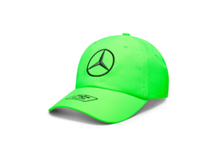 Cap, George Russell Special Edition, VOLT GREEN, Mercedes-AMG F1.Green. 100% polyester. 6-panel baseball cap with Mercedes star, Mercedes-AMG F1 Team logo, George Russell number 63 as well as various other partner logos.