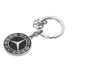 Untertürkheim key ring.Black/silver-coloured. Stainless steel. Flat split ring with three mini split rings for quick removal/replacement of individual keys. Made in Germany. Length approx. 7 cm.