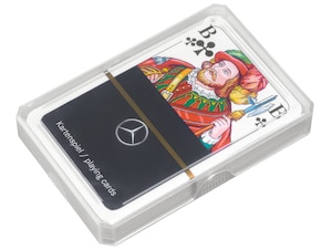 Playing cards, pack of 10. Black back with silver-coloured printed logo. Paper. 32 playing cards per deck.