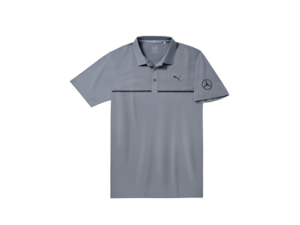 Men's golf polo shirt. 100 % polyester. dryCELL technology for optimal wicking of moisture away from the skin. 3-button fastening. Performance fit. By PUMA for Mercedes-Benz. Sizes S-XXL. Black B6 645 0286-0290. grey B6 645 0291-0295.