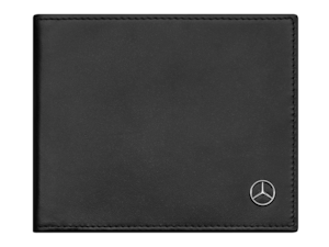 Wallet. Black. Calfskin. RFID protection. Various compartments for notes, coins and cards. Mercedes star stud. Dimensions approx. 12.5 x 2 x 10 cm.