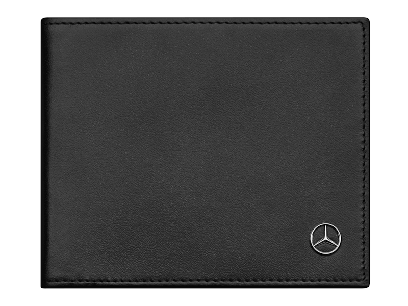 Wallet. Black. Calfskin. RFID protection. Various compartments for notes, coins and cards. Mercedes star stud. Dimensions approx. 12.5 x 2 x 10 cm.