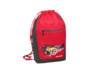 Children's drawstring sports bag. Anthracite/red. Polyester. Zipped compartment on inside and outside. Star clip on cord for improved wear comfort AMG "Handcrafted for Racers" logo on the front, with drawstring and cord with AMG lettering. Dimensions approx. 44 x 0.5 x 33 cm.