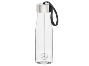 Myflavour drinking bottle, 0.75 l. Transparent/silver. Tritan. Skewer for fruits. Practical carrying loop. Dishwasher-safe. Laser-engraved Mercedes star. Made for Mercedes-Benz by eva solo. Diameter approx. 7.5 cm, height approx. 25.5 cm. Capacity approx. 0.75 l.