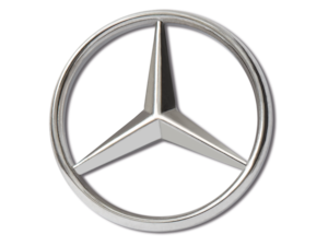 Badge, Mercedes star. Polished stainless steel. Butterfly clasp and anti-twist lock on back. Diameter approx. 1 cm.